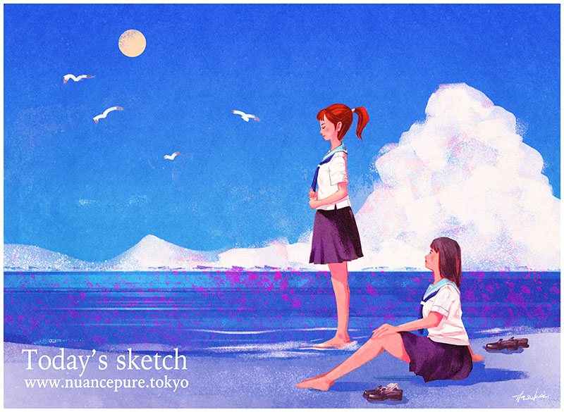 gulugulco's tweet photo. 海の日だったのか
「夏の砂浜女子。」No.A_16385
夏の静かな砂浜に制服の女の子二人。なにやら相談事。
#風景画 #イラスト https://t.co/FLU02wkUam