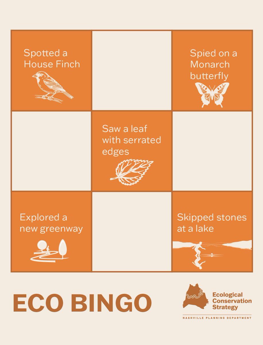 MetroNashPlan's tweet photo. Here is a new Ecology Bingo Card that you can do over the week. Take a screenshot, try to get all the squares in a week’s time, share with us in the comments how many you got and/or if you saw anything cool that is ecology related! https://t.co/SCCkHv6b2x