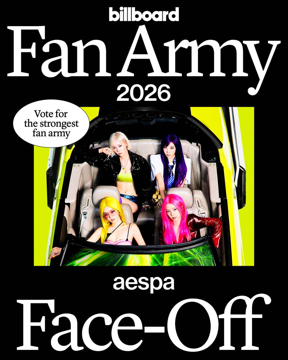 billboard's tweet photo. #MYs, make your voices heard! 🎤 Will aespa’s fandom make it to the next round of #BBFanArmy2026? Vote now: https://t.co/EGQel8MVe5 https://t.co/mYnbS2tfsF