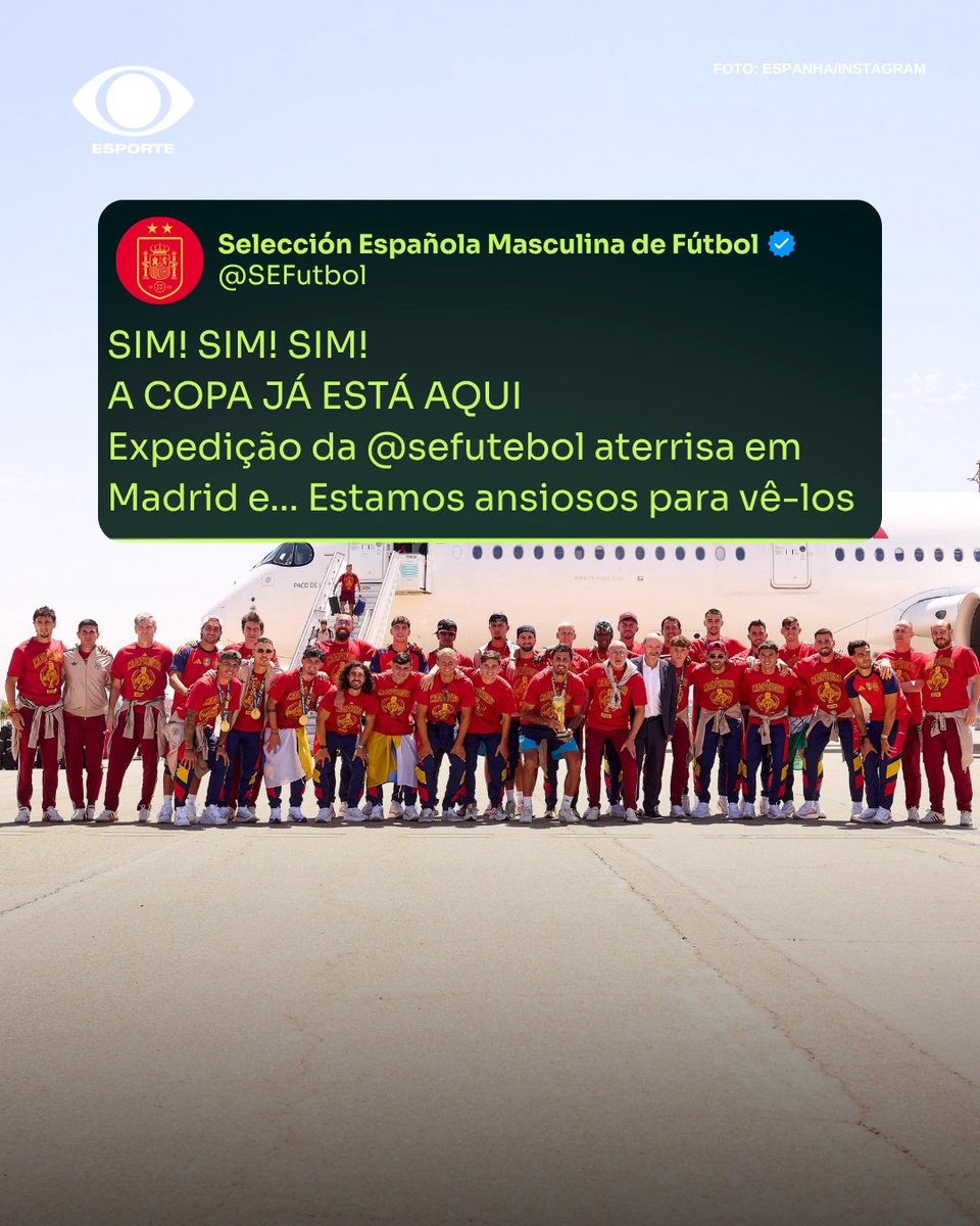 esportenaband's tweet photo. ELES SÃO O MOMENTO ⭐⭐ A Espanha colocou sua segunda estrela no peito e já desembarcou em Madrid para dar início a festa do título.
#EsporteNaBand #BandNaCopa https://t.co/cJ9vLbsECV