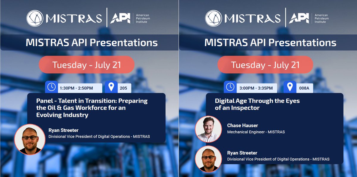 MISTRASGroup's tweet photo. You can’t miss MISTRAS at this week’s #APIInspectionSummit! When the show kicks off tomorrow, be sure to check out our experts’ Tuesday presentations.
Stop by Booth #320 to speak with the presenters and see our latest technology demos.
#API2026 #MISTRAS https://t.co/QuFd2yXPOV