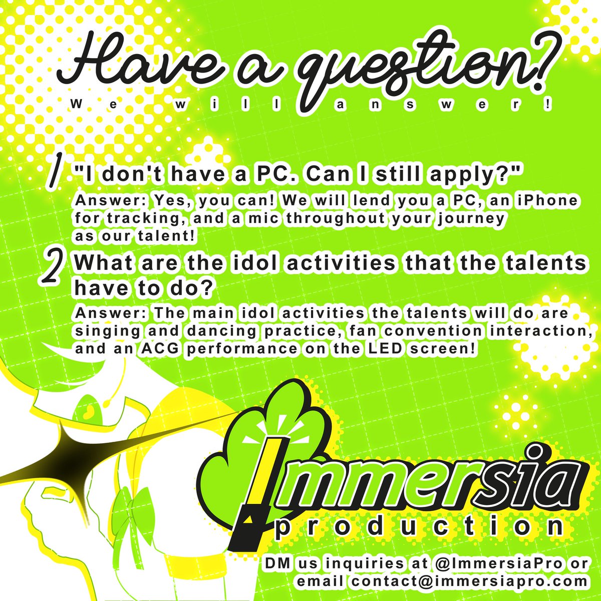 ImmersiaPro's tweet photo. 🌿VTubers, you've got a question about ImmersiaPro?🌿 

Worried that you don't have the hardware to become our talents? That is alright!!💯

 Leave a follow, retweet, and like to keep an eye on our development🖋️ https://t.co/XczkSm8a3v