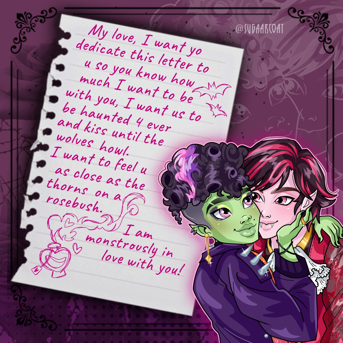 sugaarcoat1's tweet photo. I think I'm too late to do this drawing hehe ❤💚 #monsterhigh #pride https://t.co/QNjUYcLT07