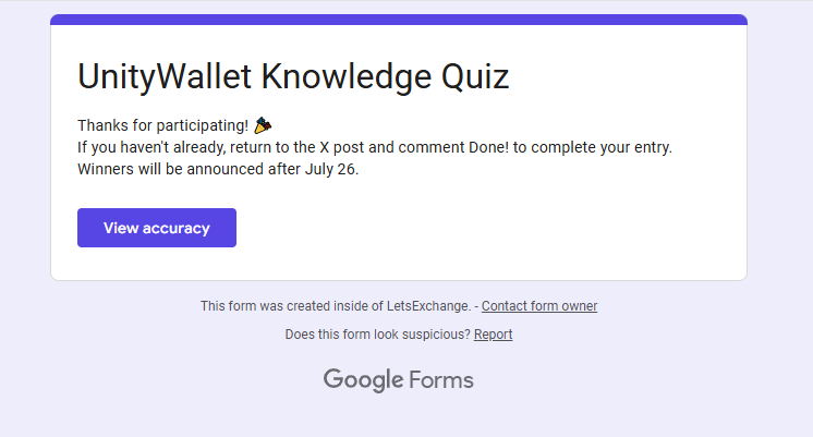 KyronVerse's tweet photo. @letsexchange_io @unity_wallet Done ✅
Completed the quiz. Really like how UnityWallet is simplifying crypto. Fingers crossed 🤞
@unity_wallet
@letsexchange_io https://t.co/nrXJZPsQ5N