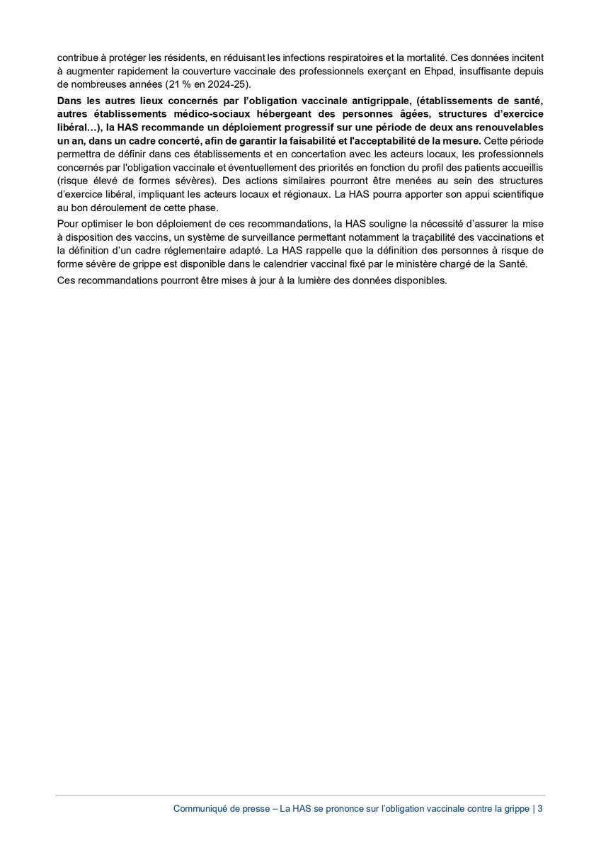 HAS_sante's tweet photo. #Communiqué | La HAS se prononce sur l’obligation vaccinale contre la grippe chez les personnes âgées de 65 ans et plus résidant en collectivité et les professionnels des secteurs sanitaire et médico-social
👉 https://t.co/wguRaBj1mB https://t.co/UxykoFLTnr