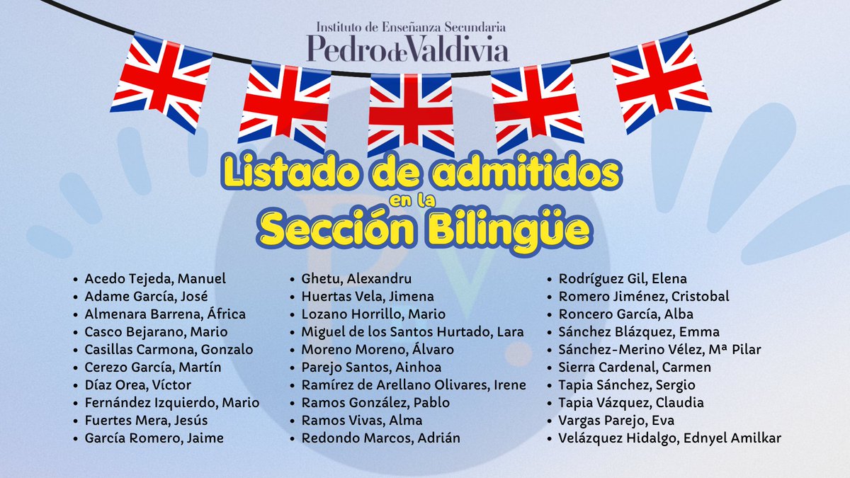 iespedro's tweet photo. La selección de admitidos/as se ha realizado atendiendo a lo dispuesto en la Orden ORDEN de 20 de abril de 2017 por la que se regula el programa de Secciones Bilingües:

Artículo 24. Incorporación del alumnado a una Sección Bilingüe https://t.co/hV7ZuZsOGq