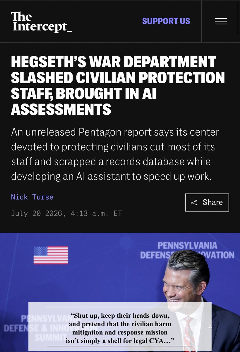 WesJBryant's tweet photo. I provided insight to @theintercept on their most recent reporting detailing the systemic disregard for civilian lives under the Trump-Hegseth regime and the very reasons we are seeing such horrific incidents unfold as the Minab school strike. 

Full article: 
https://t.co/SUssHmWhgR