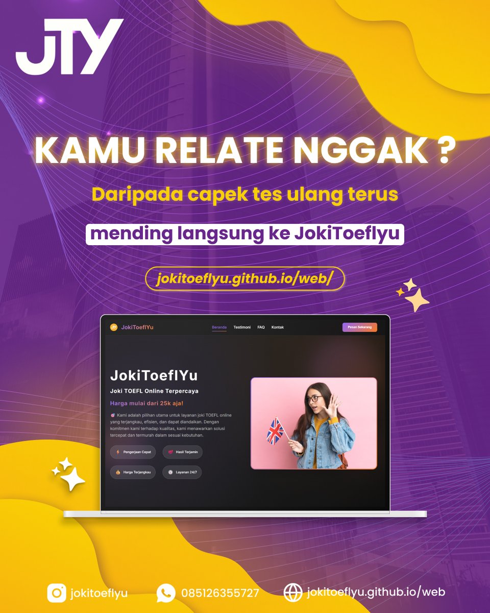 jokitoeflyu's tweet photo. Ready joki toefl by joki toeflyu. Pesan bisa di website https://t.co/u8LLnyEGxi https://t.co/DRd0tyPXxN