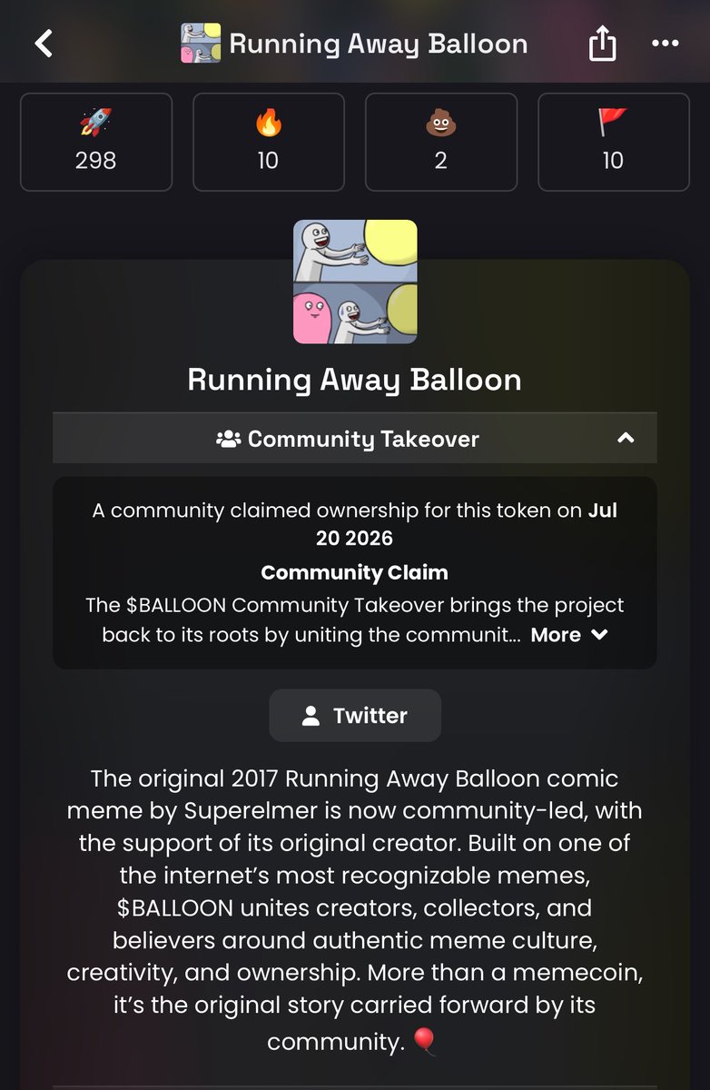 superelmerds's tweet photo. $Balloon is officially a CTO. 🎈

Thank you to everyone who stayed, believed, and kept building through it all.

As the original creator of the Running Away Balloon, I’m beyond grateful. This community didn’t just save a project, it gave the story a new chapter.

Now we build. Together.

Let’s float. 🎈❤️