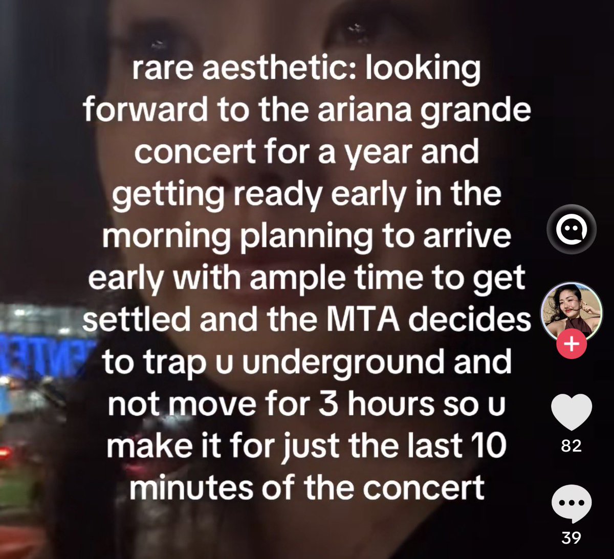 dylanisunique's tweet photo. there’s a dozen people that were stuck on a Metro train underground for 3 hours and they missed Ariana’s show……..i feel so bad for them @TeamAriana can yall please help them get another ticket or send them smt 😭😭 https://t.co/8n6UBfSl7G