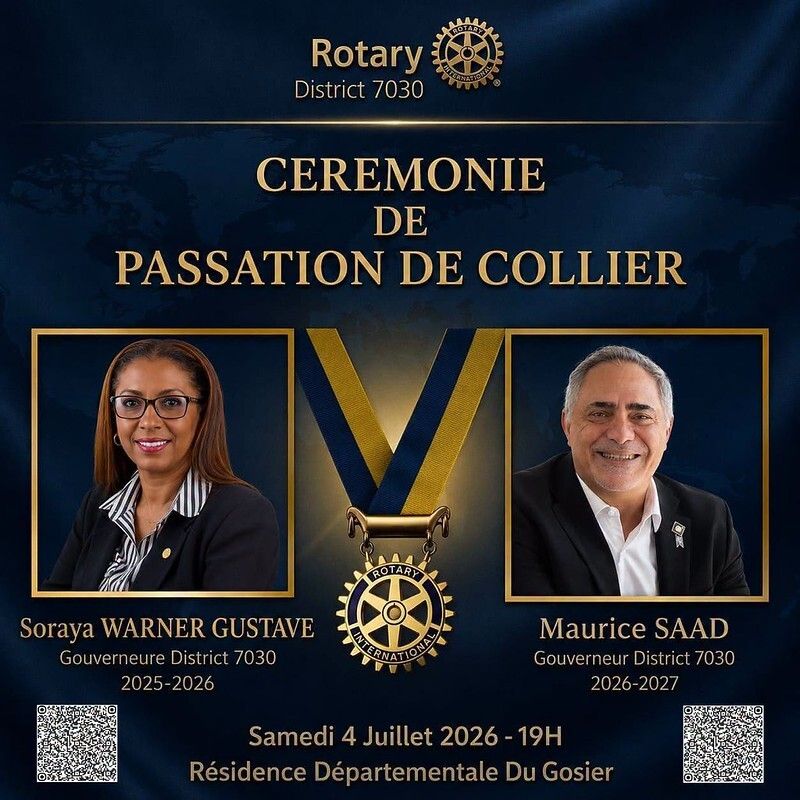 Rotary7030's tweet photo. En Guadeloupe, une soirée mémorable a marqué la passation entre l’IPDG Soraya Warner Gustave et le DG Maurice Saad. 

📸 Laurent Murphy
https://t.co/S2CsdnKbc1
#RotaryDistrict7030 https://t.co/Jruqf9Mzk7