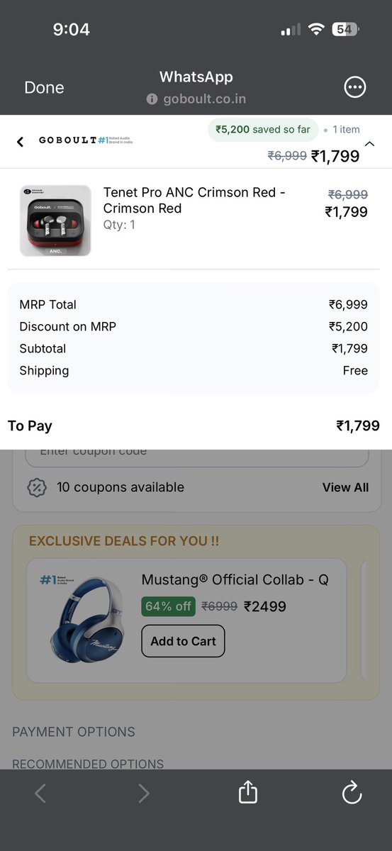 vish7889's tweet photo. Booked Boult Tenet Pro for ₹500 + ₹1000 later = ₹1500 total
Today they’re asking ₹1800 for the same order. 
₹300 extra out of nowhere? 
This is fraud @AudioBoult 
Don’t fool customers with fake pre-booking prices.
#boult #fraud https://t.co/c0LNzPrxBs