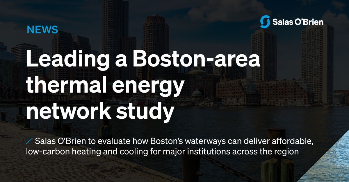 salasobrien's tweet photo. What if Boston's waterways could heat and cool some of the city's largest campuses and hospitals? 
 
Salas O’Brien has been selected by the Boston Green Ribbon Commission to lead a multidisciplinary team studying exactly that. The Boston-Area Thermal Energy Network (BosTEN) will evaluate whether local waterways can deliver affordable, low-carbon heating and cooling, easing pressure on Boston’s existing gas and electric infrastructure in the process. 
 
Our team brings deep experience in thermal energy networks, district energy, and campus decarbonization. That expertise will shape practical, scalable pathways for a more resilient energy future for Greater Boston.  
 
Salas O’Brien is leading this effort alongside Sherwood Design Engineers, Synapse Energy Economics, Sasaki, GeoSource Energy, and VHB. 
 
Learn more: https://t.co/VAnwIqCE2R 
 
#EngineeredForImpact