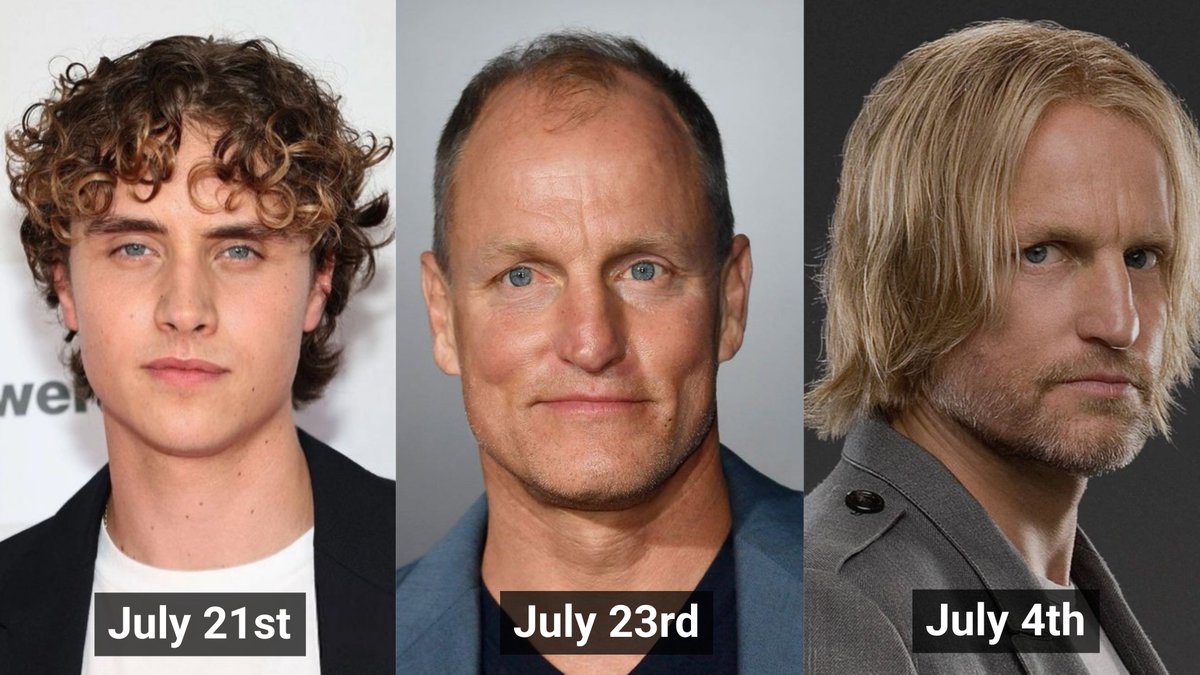 luneartt's tweet photo. both of the actors who play haymitch abernathy having their birthdays two days apart AND IN THE SAME MONTH AS HAYMITCH will never not be funny https://t.co/6r2updIKjn