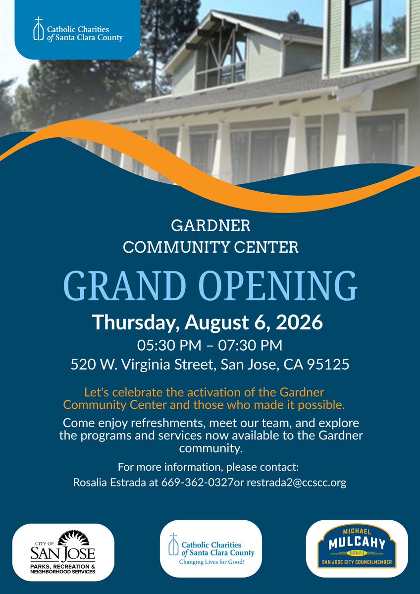 CatholicCharSCC's tweet photo. Media Alert: Catholic Charities of Santa Clara County invites the community to celebrate the grand opening of the Gardner Community Center, a new hub for essential services, support, and opportunity in West Side San Jose. https://t.co/CJdJQ23xGi https://t.co/Y47dtccZnY