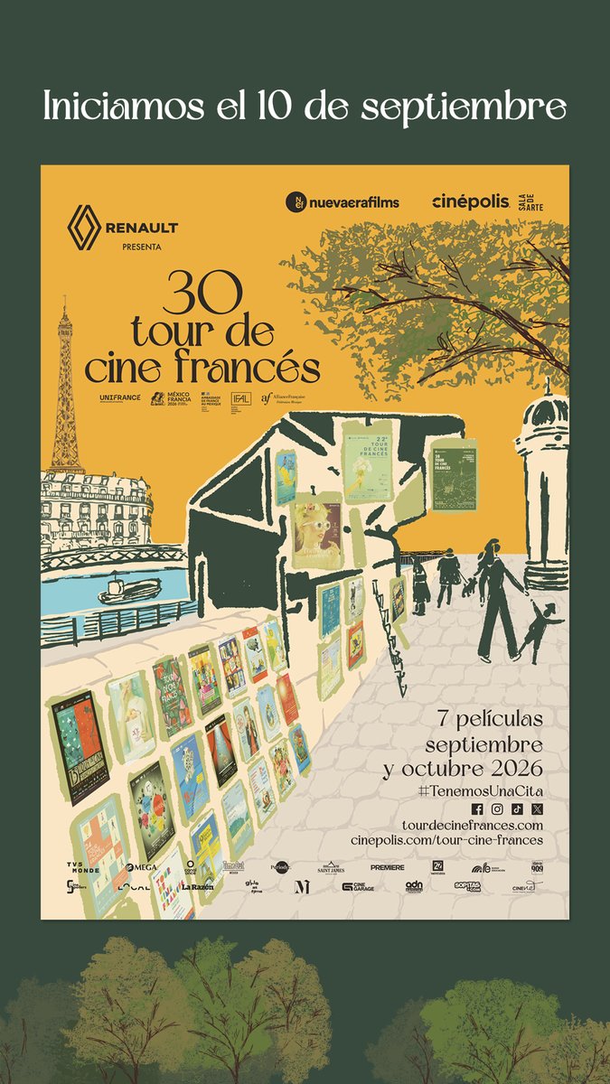 tourcinefrances's tweet photo. 30 años celebrando la elegancia del séptimo arte.
Revelamos la imagen oficial de la 30ª edición del Tour de Cine Francés.

#TenemosUnaCita  el 10 de septiembre con @saladeartecinepolis @nuevaerafilms @af_federacion_mexico @mexicofrancia2026 @renault_mx @ifal_mx @franciaenmexico https://t.co/za095ZeQ5U