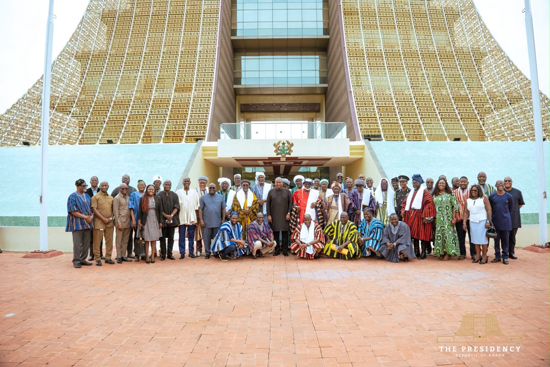 tv3_ghana's tweet photo. President John Dramani Mahama today received a delegation at the Presidency that officially conveyed the passing of the Ya-Na, Abukari II. 

The delegation, led by the Gulkpe Na, Abdulai Yakubu, and comprising members of the Dagbon Traditional Council, formally informed the President of the overlord's death and discussed funeral arrangements.

#3NewsGH #TV3GH