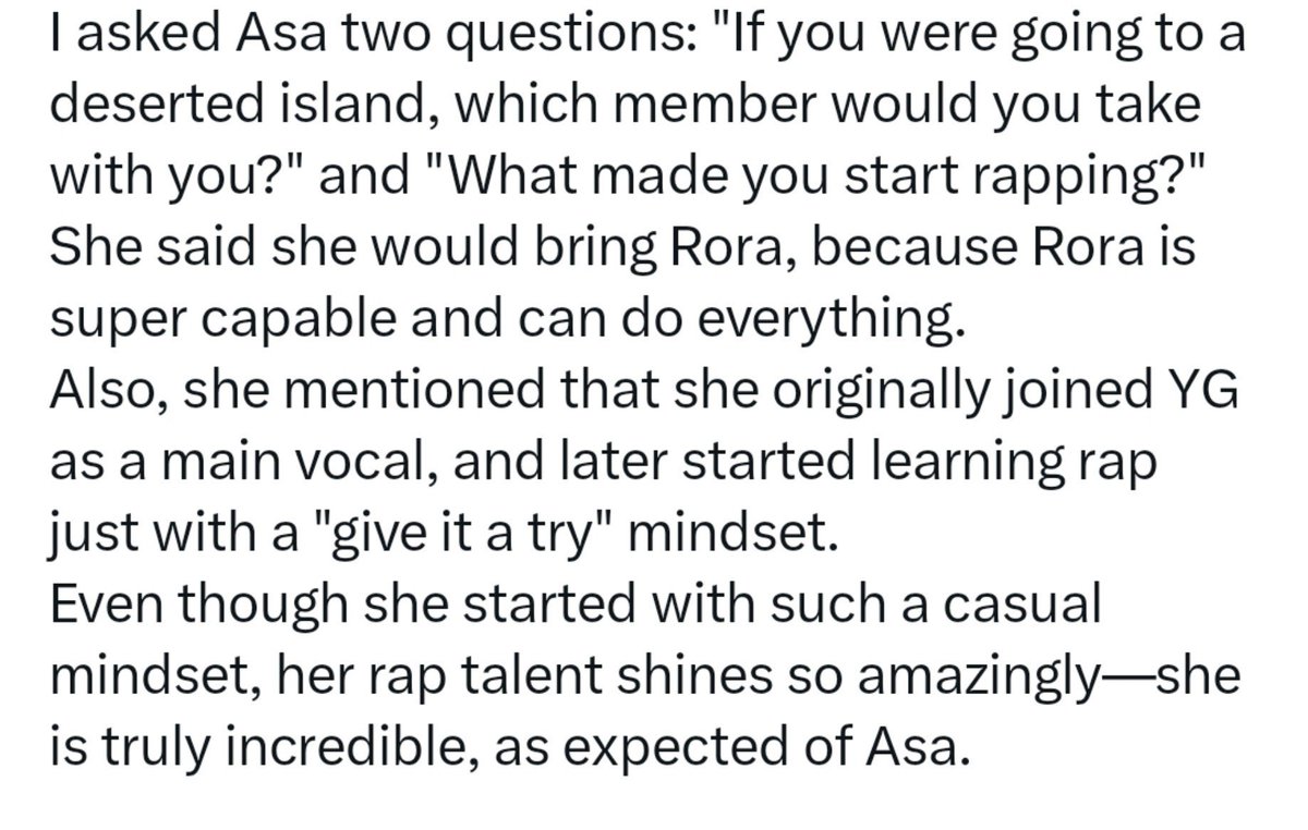 asaceitgirl's tweet photo. apparently asa joined yg as a main vocalist &amp; later trained rapping for fun but she ended up becoming too good at it yg made her the main rapper as there are many vocalists in the grp but she's the best in rap😭 no wonder she debuted with the "ace" title lmao this crazy ass lore https://t.co/w99JvXVvMU