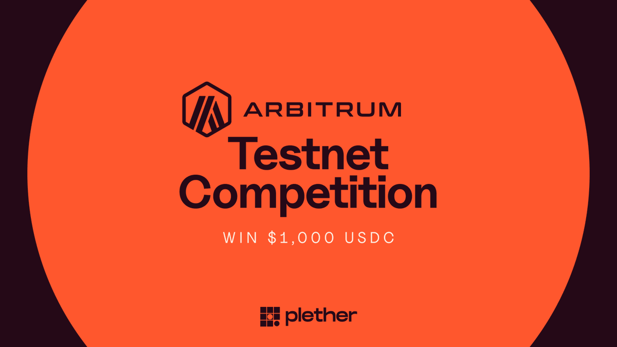 plether_fi's tweet photo. Plether's testnet competition is live on @arbitrum.

Every wallet registered through the form starts with 100,000 mock USDC, and the three best P&amp;Ls over the next two weeks split $1,000 in real USDC.

Not registered yet? Link at the end of this thread. https://t.co/4o0y5o7Ykx