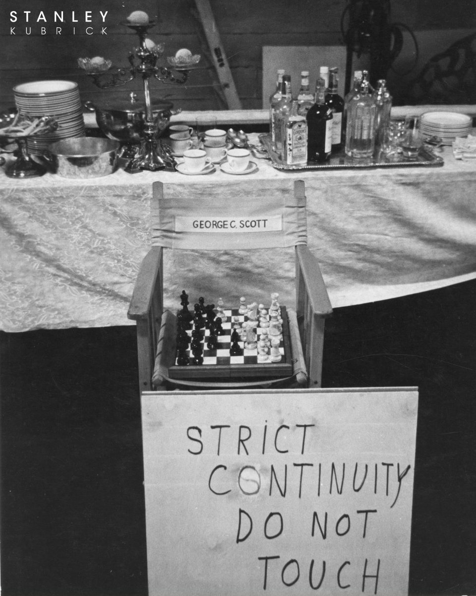 StanleyKubrick's tweet photo. Between set-ups on Dr. Strangelove, Kubrick and George C. Scott could often be found locked in a chess match, right on set.

Kubrick's passion for chess began as a teen, playing speed matches against hustlers in New York's Washington Square Park.

#WorldChessDay #DrStrangelove #StanleyKubrick #BehindTheScenes