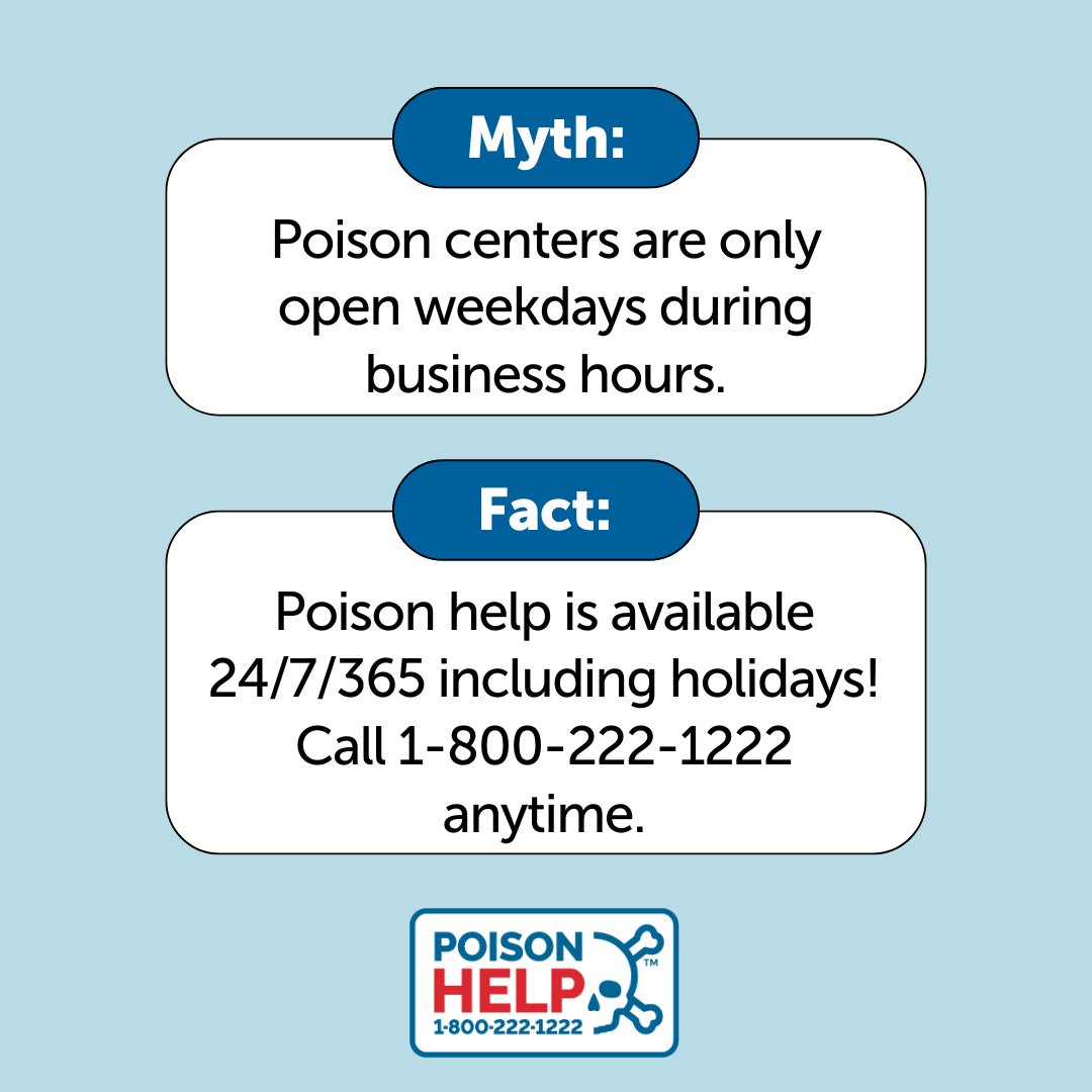 Myth: Poison Centers only operate during business hours. Fact