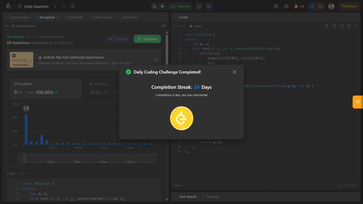 shahidx_05's tweet photo. Day 500 of #1001DaysOfCode
✅ 3 DSA problems 
✅ 4 Codeforces problems https://t.co/8A3tOBRHJJ