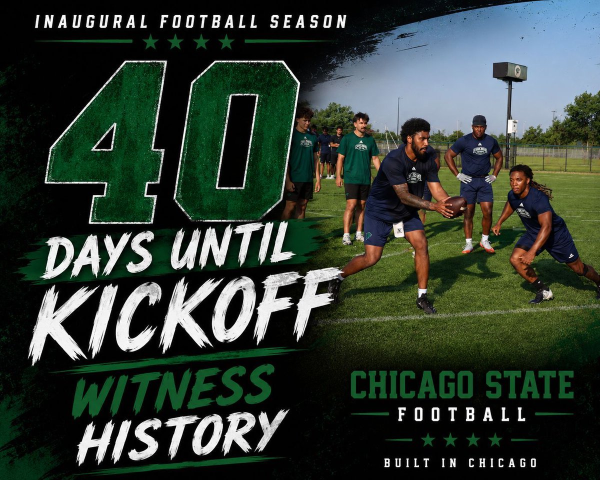 ChiStateCougars's tweet photo. 40 DAYS UNTIL KICKOFF 🏈
Every practice. Every rep. Every day brings us closer to history.
🎟️ Secure your seats: https://t.co/AR06yhupdt
Witness History
#CSUFootball #WitnessHistory #GoCougars https://t.co/2kDBr0JDYA
