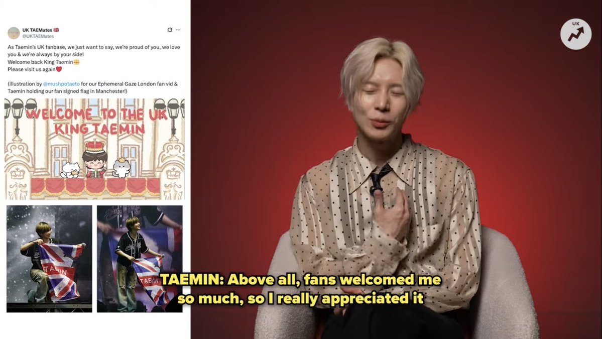 UKTAEMates's tweet photo. Thank you @BuzzFeedUK @itssepiandlulu for featuring us in this video! 🫂

We’re so glad Taemin felt so welcomed by UK fans. We’ll always be here to support you Taemin! ❤️ https://t.co/1NtdaI1bFn
