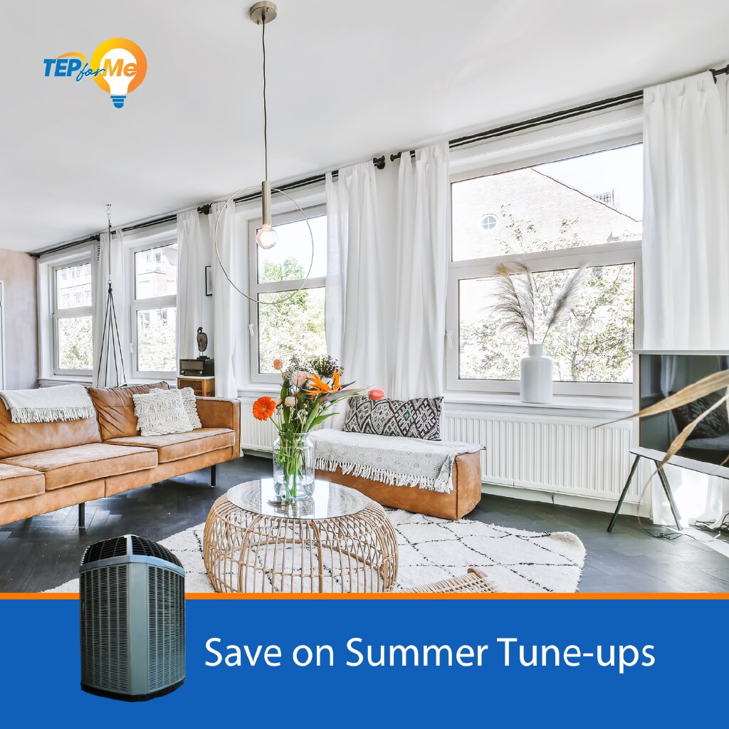 TEPenergy's tweet photo. How is your AC unit holding up? An AC tune-up can save you money and energy while extending the life of your system. You can save with instant rebates with a participating contractor through TEP’s Efficient Home Program. Learn more: https://t.co/dAeDzyShrh https://t.co/jKW57Zzu82