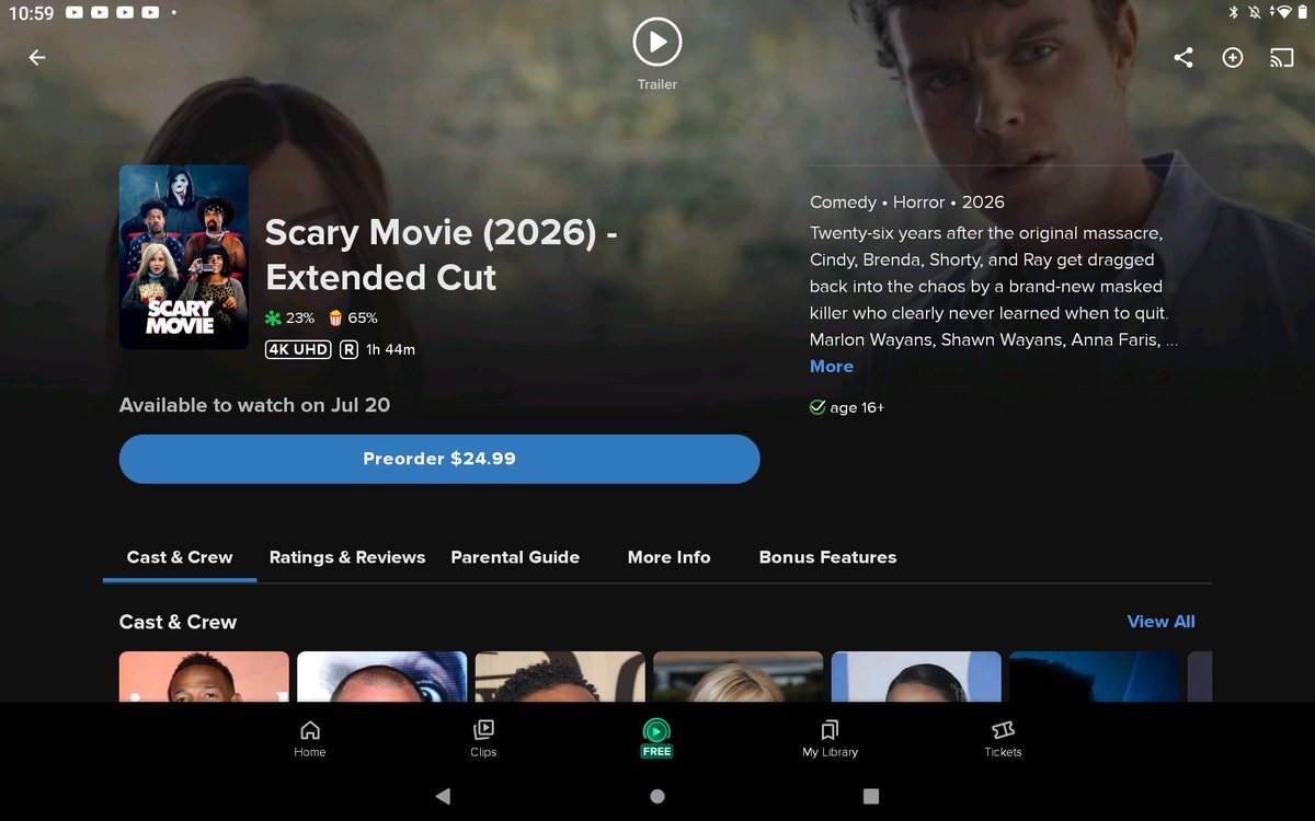 BrandonLTreat's tweet photo. On Fandango at home it shows scary movie 6 is gonna have an extended cut clocking in at 1hr&amp;44min, making it 8 minutes longer than the theatrical cut which was 1hr&amp;36min https://t.co/ei075gYGvO