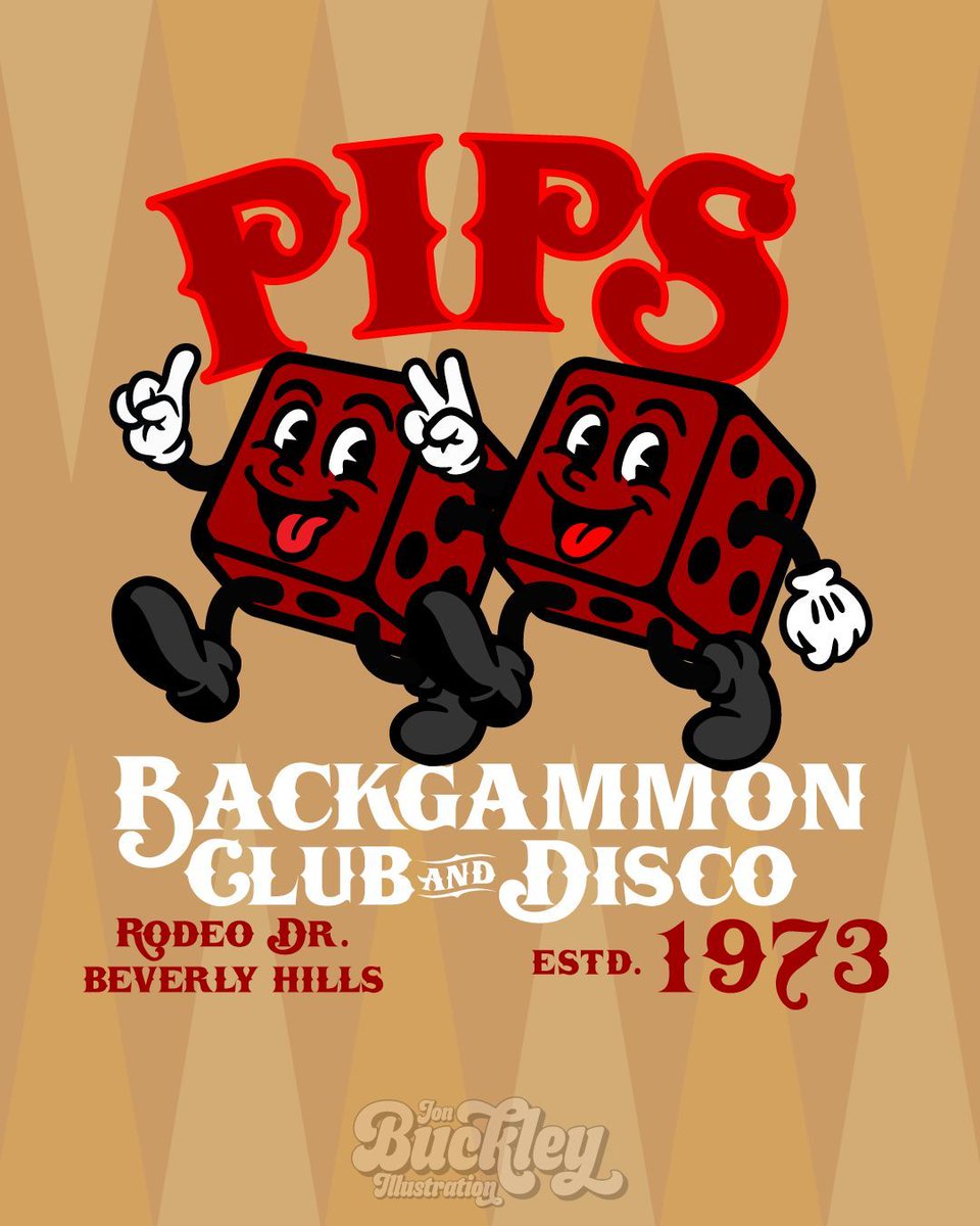 jonbuckleyart's tweet photo. Pips Backgammon Club and Disco was a real place in the 70s. The place to see and be seen.
•
https://t.co/4NvBiAVkME
Illustration / Design / Branding / Apparel / Objets D'Arte
•
#Pips #Vintage #Backgammon #Hollywood #Mascot #Illustration https://t.co/JXzu9SP9Bd