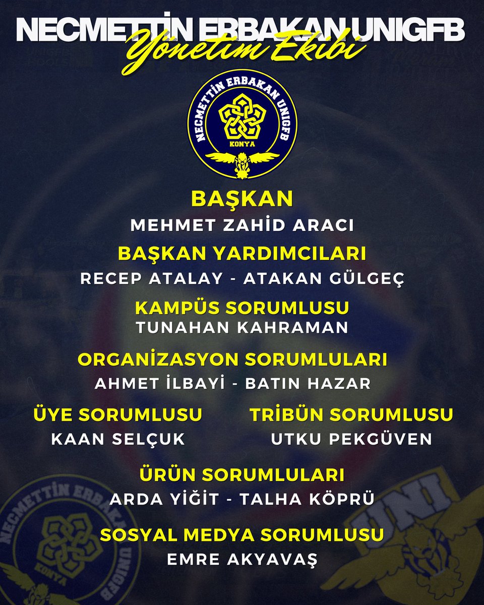 NEU_UNIGFB's tweet photo. NECMETTİN ERBAKAN ÜNİVERSİTELİ GENÇ FENERBAHÇELİLER 2026 - 2027 SEZONU YÖNETİM EKİBİMİZ!

#NecmettinErbakanUNIGFB https://t.co/z2dBLB0ljt