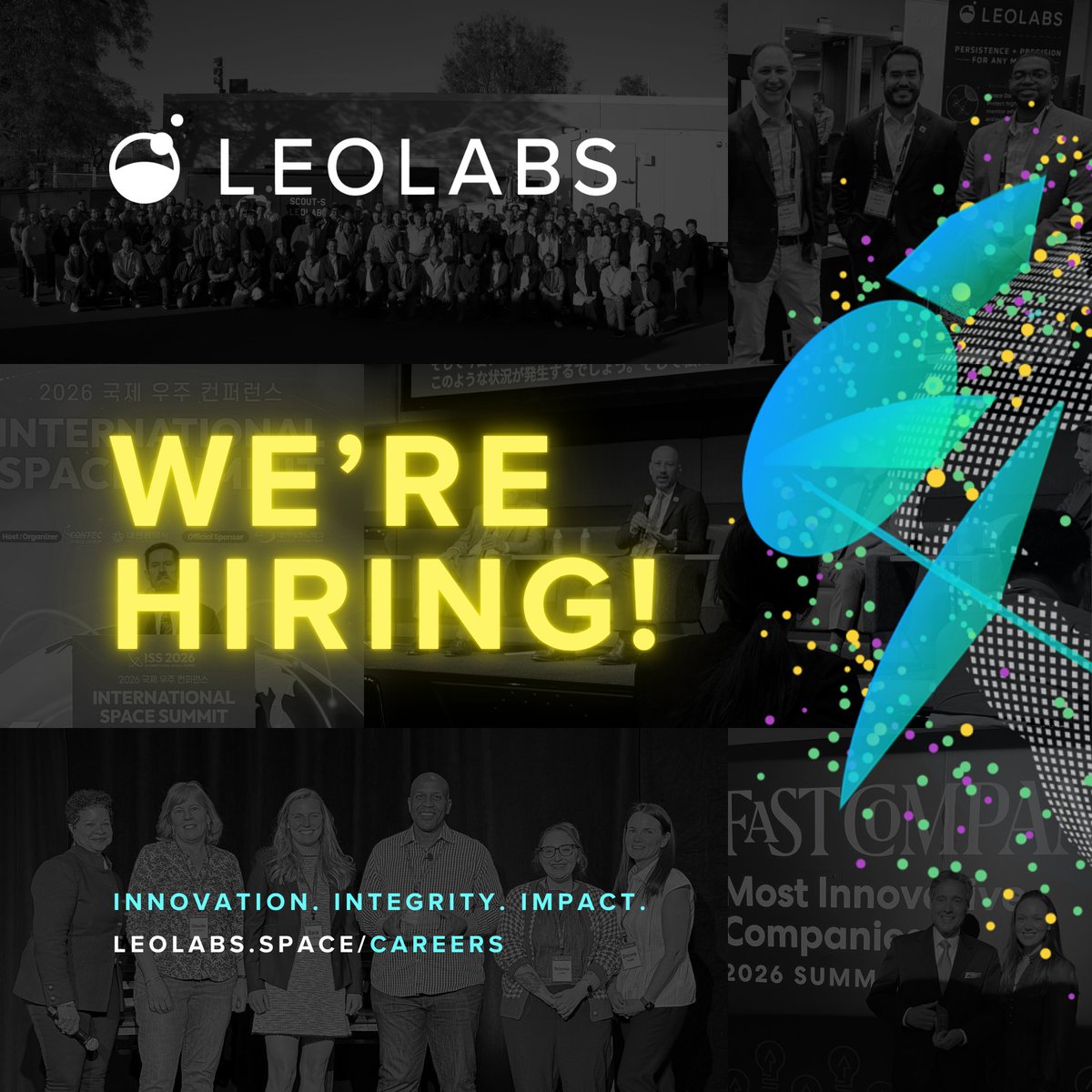 LeoLabs_Space's tweet photo. Your next opportunity is here.

Named one of @FastCompany's Most Innovative Defense Tech Companies, LeoLabs is building the next generation of sensing technology for national security and space operations.

Join us and help shape what's next. #hiring #spacejobs https://t.co/54gzIBUywM