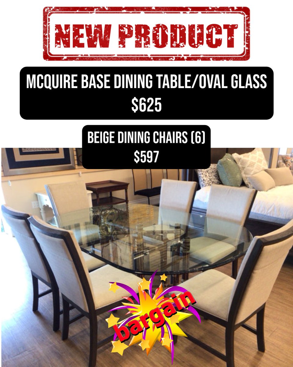 ConsignmentFLA's tweet photo. Elevate your dining space with this stunning McQuire Base Oval Glass Dining Table and matching Beige Dining Chairs!

#NewProduct #DiningRoomInspo #FurnitureFinds #HomeDecor #InteriorDesign #GlassDiningTable #DiningChairs #BargainFurniture #HomeMakeover #DiningSet #FurnitureSale https://t.co/g04E6t5MY2