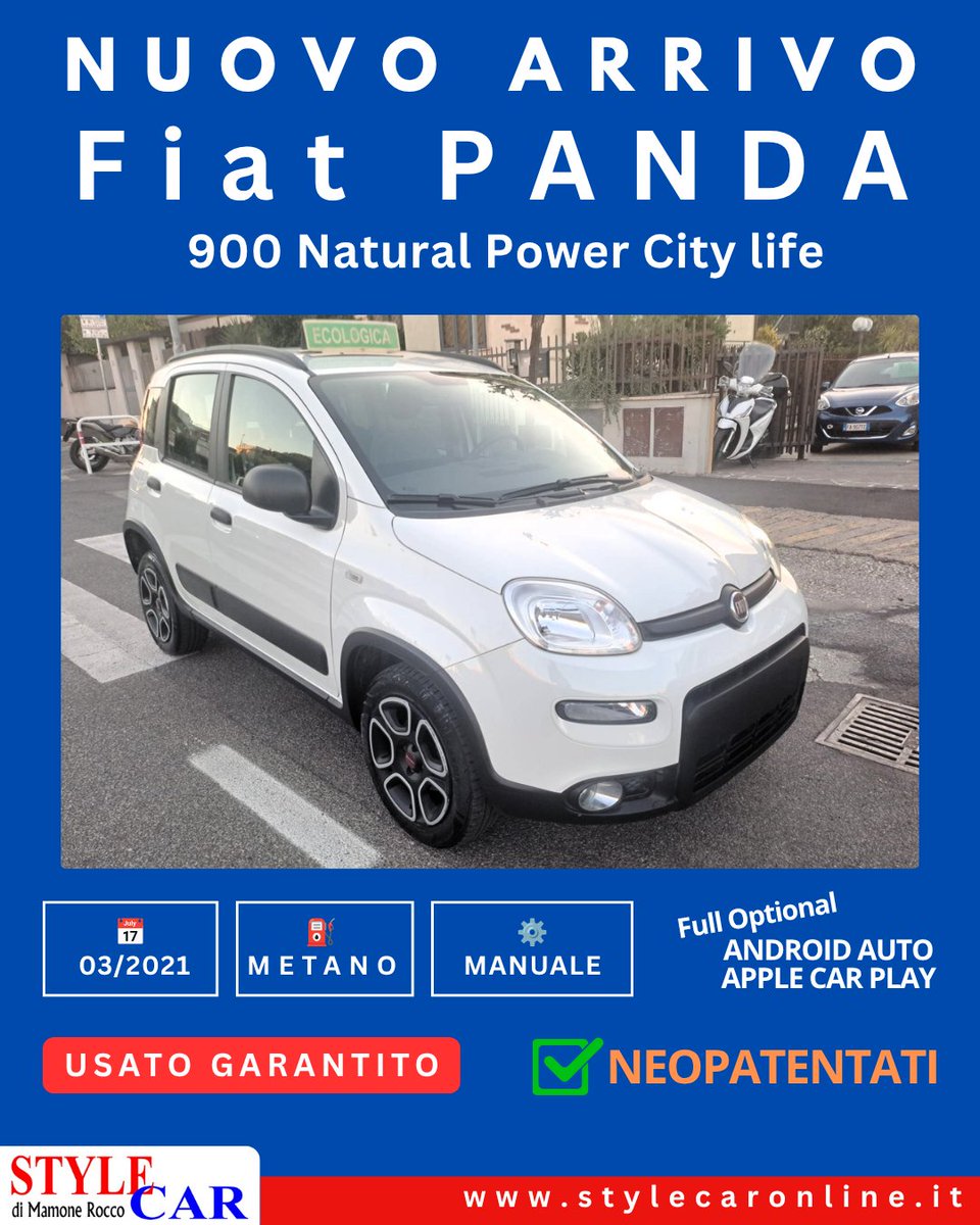 stylecaronline's tweet photo. Novità: Fiat PANDA Natural Power City life
con Android Auto/Apple Carplay
📍 Vieni a provarla!
• permuta/rottamazione
•Finanziamenti su misura
•Agevolazioni 104
🚚 Consegna TUTTA ITALIA

#fiatpanda #ecologica #fıat #ciampino #autousateroma #usatogarantito #stylecar https://t.co/h9ClERvqPP