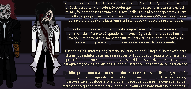 sEffocy's tweet photo. --- CDC | Venistain Flanctor ---
Último personagem desse RPG MALDITO e também o primeiro que fiz quando entrei. Releitura do romance Frankenstein e no personagem de Okegom que homenageia a obra... por assim dizer.
Arte do Capítulo 0: 
#RPG #okegom #frankenstein #escrita https://t.co/iNs7ttJmK7