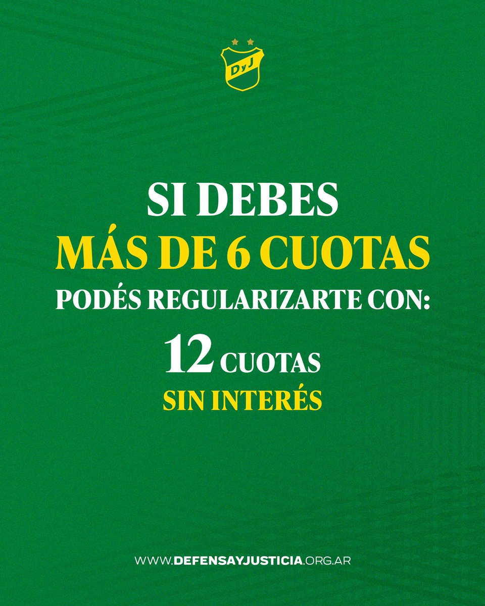 ClubDefensayJus's tweet photo. 🏆 ¡Se viene el inicio del #TorneoClausura Mercado Libre!

Queremos ayudarte a ponerte al día para que sigas siendo parte de esta gran familia que es Defensa y Justicia. 💚💛

Te presentamos estas opciones para regularizar tu situación.

📲 Si tenés alguna duda, escribinos por WhatsApp al 11 2893-6706.
🕒 Atención:
• Lunes a viernes: de 10:00 a 17:30 hs.
• Sábados: de 10:00 a 13:30 hs.