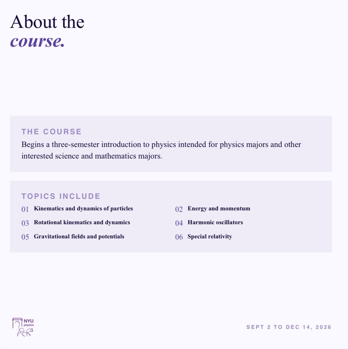 NYUPhysics's tweet photo. Course Spotlight NO. 09: Physics 1! 

#Physics #nyu #nyuphysics #nyc #course https://t.co/EMxlRy0urC