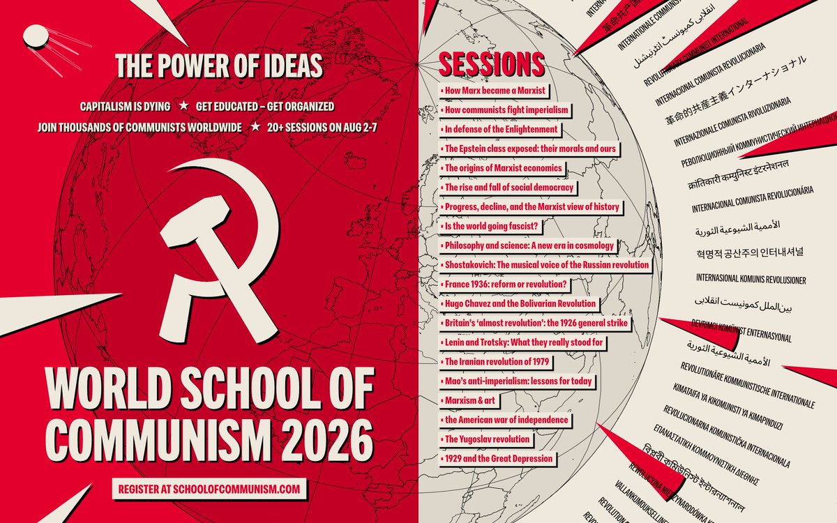 communistsus's tweet photo. Capitalism is dying. Get educated. Get organized.

Join thousands of communists worldwide, August 2-7.

20+ sessions on theory, history, and revolution.

Register at https://t.co/MpK0D1ESKi https://t.co/zeJbtO5MnH