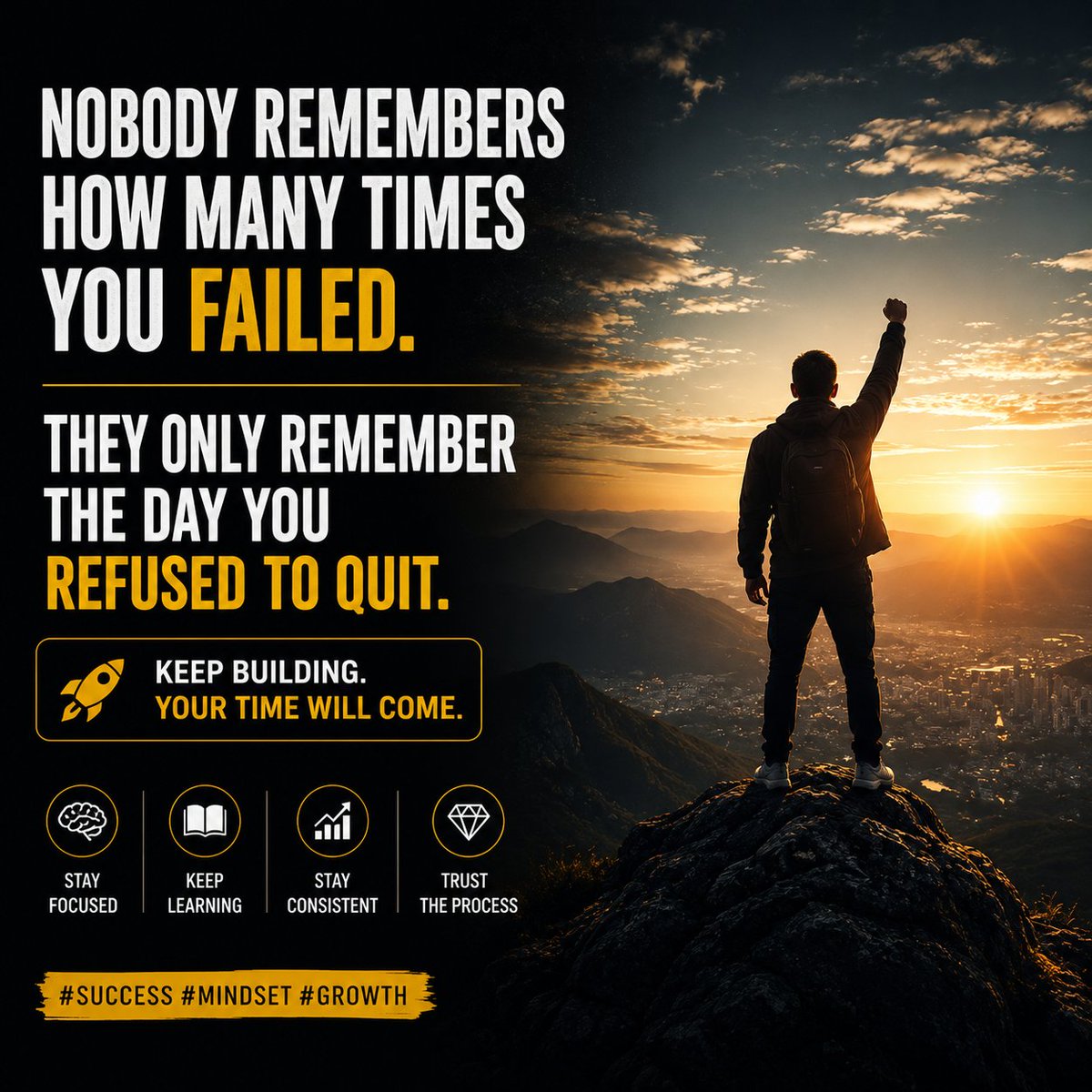 MdkauserMd's tweet photo. Nobody remembers how many times you failed.

They only remember the day you refused to quit.

Keep building.
Your time will come. 🚀

#Success #Web3 #Crypto #Motivation https://t.co/MeWOrqGaq0