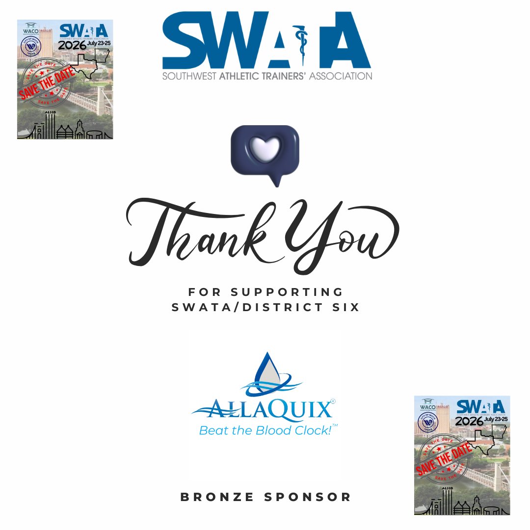 SWATAD6's tweet photo. Bronze Sponsor Spotlight

We want to recognize and thank our Bronze Sponsors for their support of the 72nd Annual SWATA Symposium!

⭐ Allaquix
⭐ A.T. Still University
⭐ Team Link

Every partnership plays an important role in supporting SWATA's mission and creating opportunities for our members.

Thank you for being part of our 2026 SWATA Symposium!

#SWATA2026