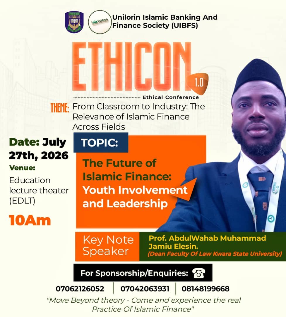 UnilorinIBFS's tweet photo. The Future of Islamic Finance: Youth Involvement and Leadership. 
Keynote speaker: Prof. AbdulWahab Muhammad Jamiu Elesin (Dean faculty of Law kwara state University) 

Be there! 
Be ethical!! 

#ethicon1.0
#islamicfinance https://t.co/upZIKC06jW
