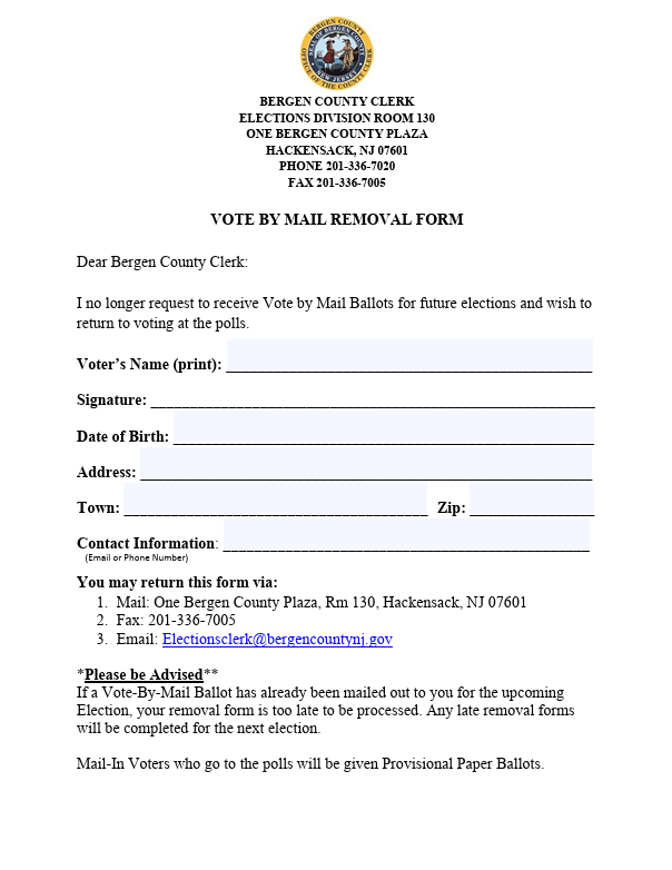 electionsclerk's tweet photo. Vote by Mail Ballots will be mailed out in the next few weeks now is the time to opt out if you want to be an in person voter. Don't wait - opt out ASAP!  Call us at 201-336-7020 with any questions you may have! https://t.co/tpVmWUITTk