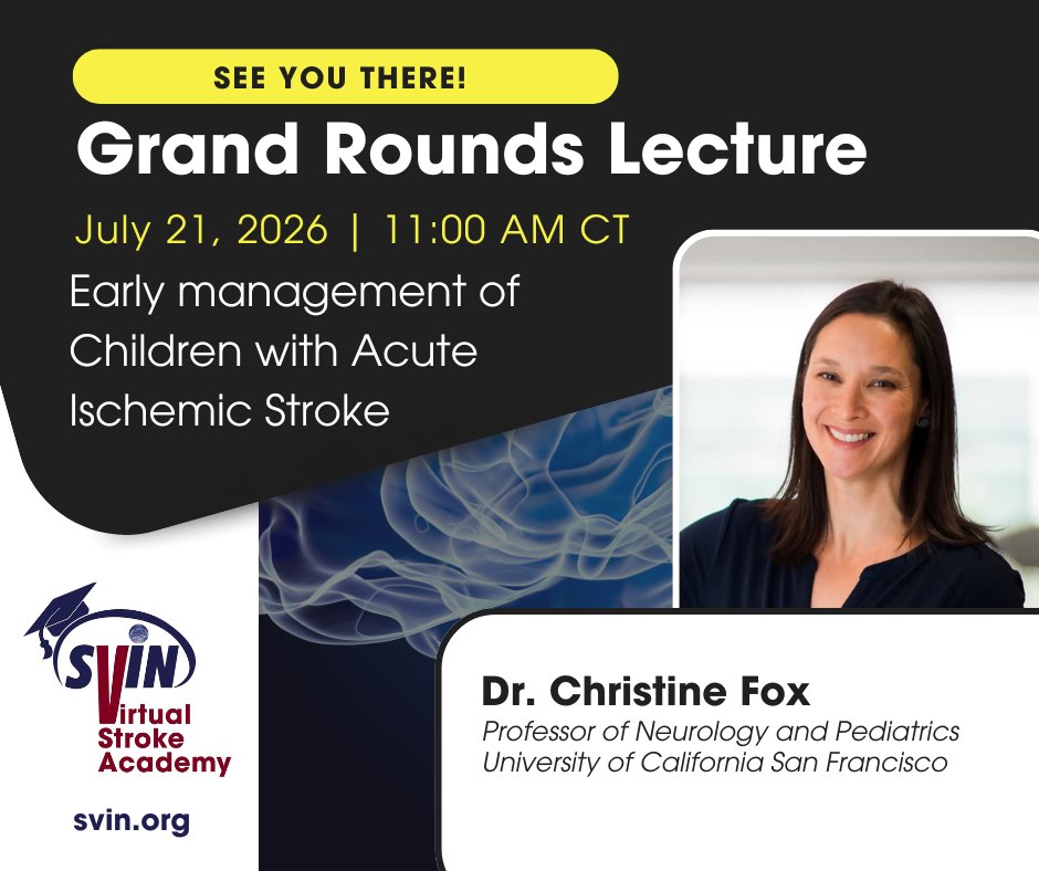 svinsociety's tweet photo. Last chance to register for tomorrow's webinar: Early Management of Children with Acute Ischemic Stroke!
๐ค Dr. Christine Fox
๐
July 21 | 11:00 AM CT
Join us for expert insights into the recognition and management of pediatric stroke: https://t.co/VfWrnkJ4Wn
#SVIN #PediatricStroke #VascularNeurology #MedicalEducation #Ischemic