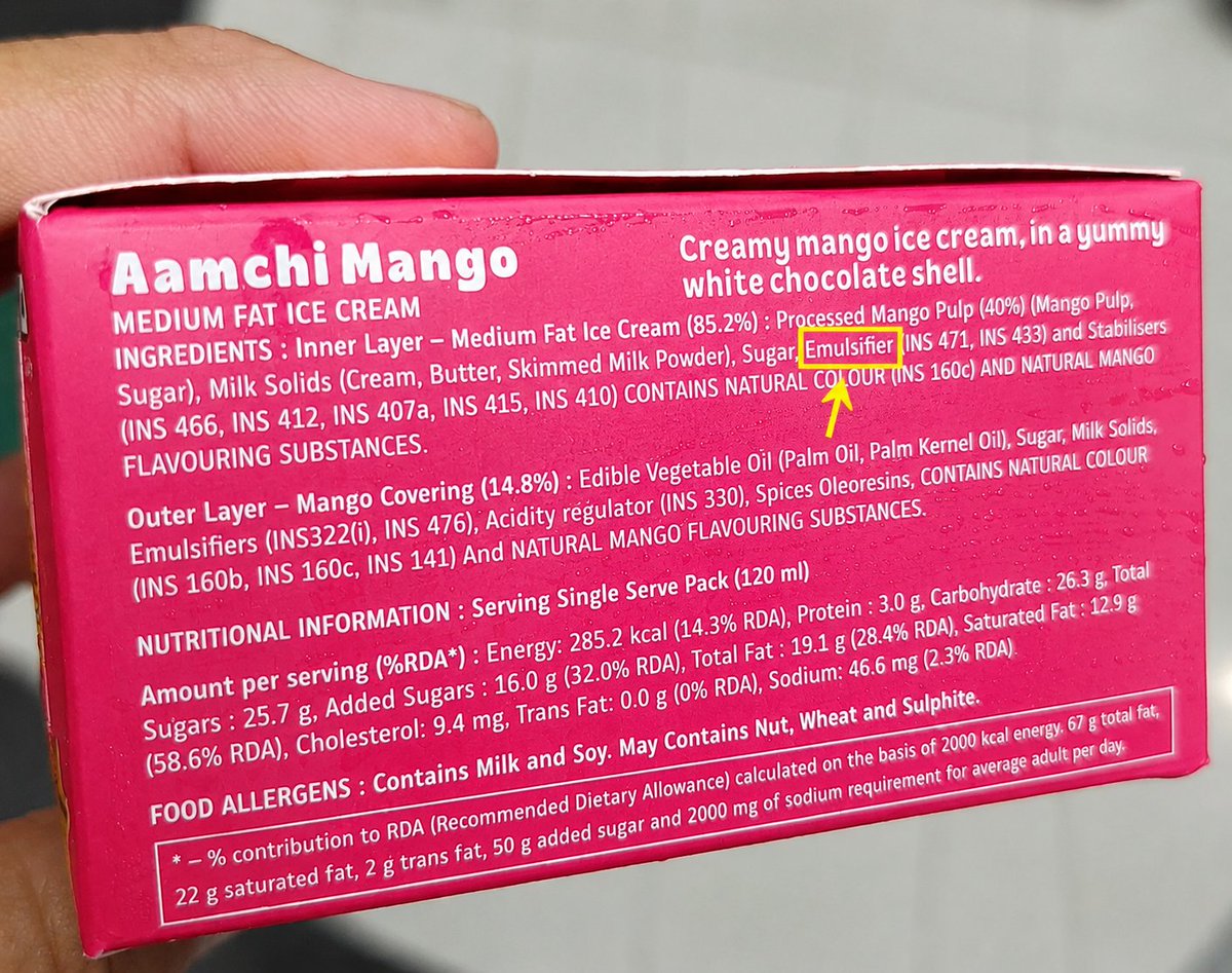 satinderBTN's tweet photo. Aamchi Mango Ice Cream.लेबल पर लिखा है INS 471 (Mono &amp; Diglycerides) INS 471 का स्रोत वनस्पति तेल भी हो सकता है और पशु वसा भी, क्या खाद्य उत्पादों पर ऐसे इमल्सीफायर का स्रोत (Vegetable/Animal) स्पष्ट रूप से लिखा जाना चाहिए
#Hocco #AamchiMango #IceCream #FoodLabel #INS471 https://t.co/C9addCyC22