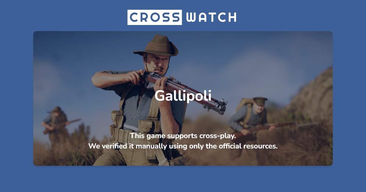 CrosswatchInfo's tweet photo. Gallipoli is a new game by BlackMill Games, known for Isonzo, Tannenberg, and Verdun, and will get cross-play at release.

As we get the response directly from the developers, you can check more info by following the link below.

https://t.co/PO7gHANBOl https://t.co/BnnkA5JEXn