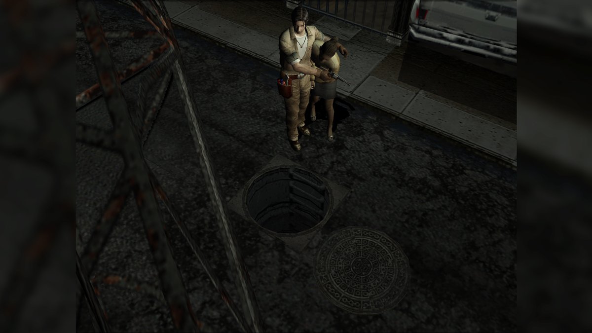 SaculMonday's tweet photo. I've always found it funny that, to get to these Umbrella facilities, Linda walks toward these closed storefronts.
The facility can't be far from here, considering we eventually come out of the sewers onto this very street.
Maybe there's a secret entrance.
#REBHFun #REOutbreak https://t.co/gbzdGydLLp