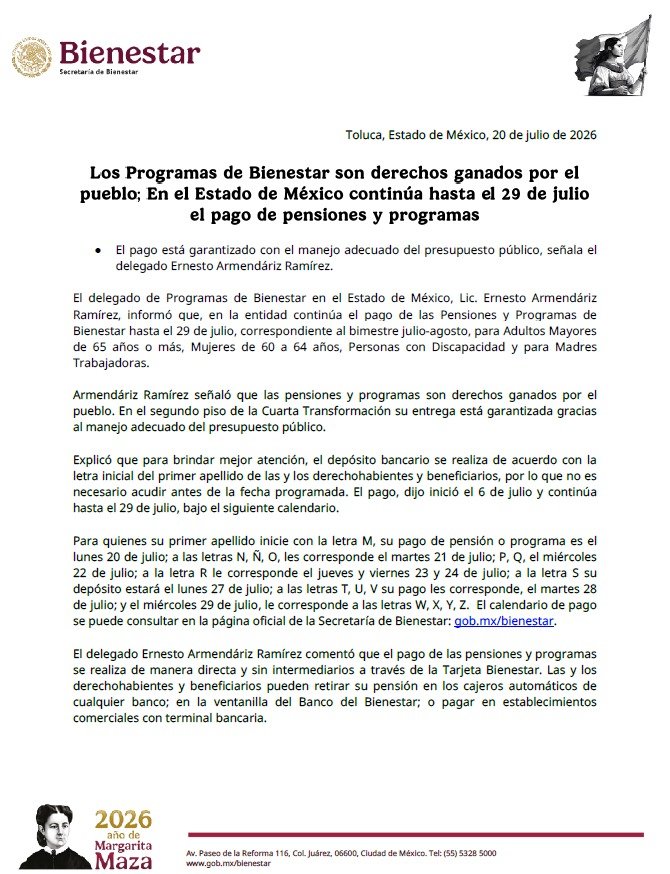 YSubdirecc86807's tweet photo. En el estado de México continúa el lago hasta el 29 de julio el pago de pensiones y programas. https://t.co/cbNBaAA9gE