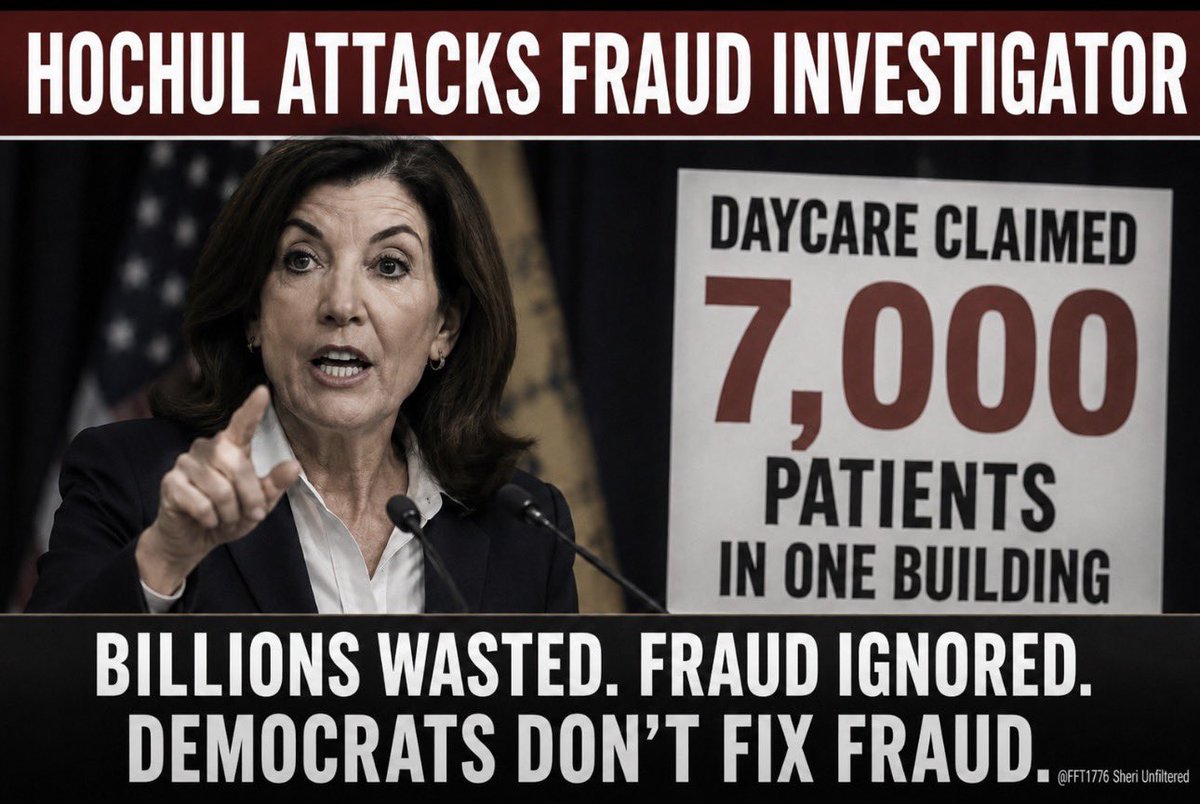 FFT1776's tweet photo. NY’s Kathy Hochul attacks the one guy exposing massive adult daycare fraud instead of stopping the massive daycare fraud.  Huh??

One “adult daycare” claimed 7,000 patients in one building … → and they keep throwing billions at these programs anyway.

Democrats aren’t fixing fraud … appears as though they create fraud?
