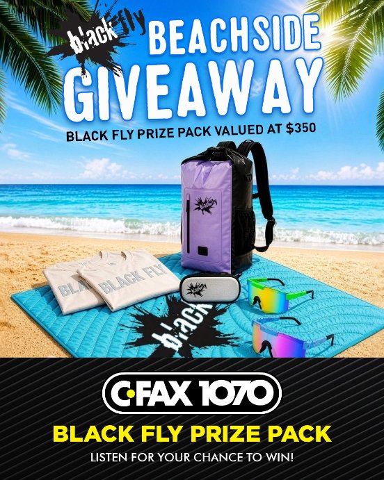 cfax1070's tweet photo. Only a few Fridays left! ☀️ 
Don't miss tomorrow's chance to win a $350 Black Fly Beachside Prize Pack packed with beach-day essentials. https://t.co/sQ3SH2fAHz @BlackFlyBooze https://t.co/67memxPq4b
